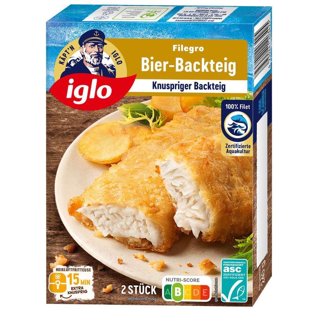 Produktabbildung Iglo Seelachsfilets Filegro Bier-Backteig, tiefgekühlt