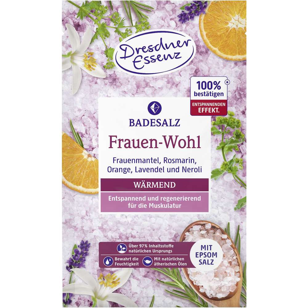 Produktabbildung Dresdner Essenz Badesalz Frauen-Wohl, Frauenmantel/Rosmarin/Orange/Lavendel/Neroli