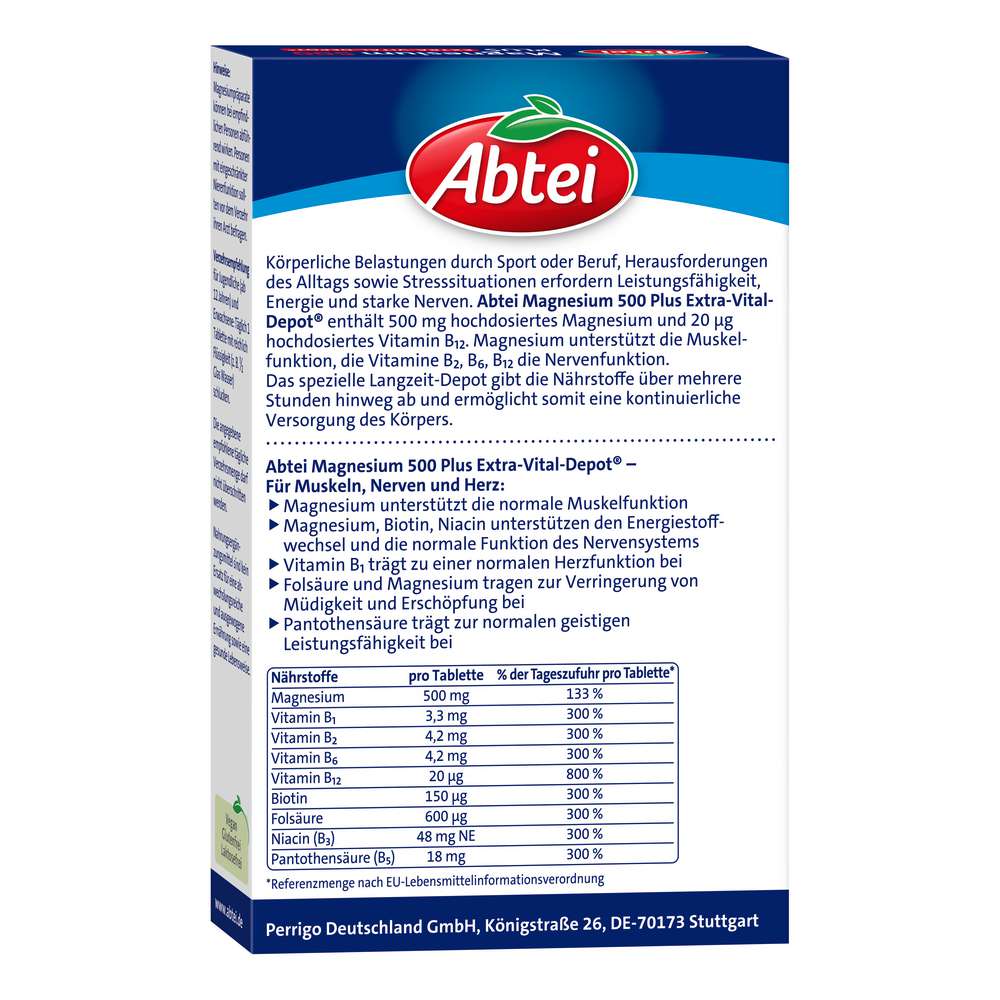 Produktabbildung Abtei Magnesium 500 Plus, Extra-Vital-Depot