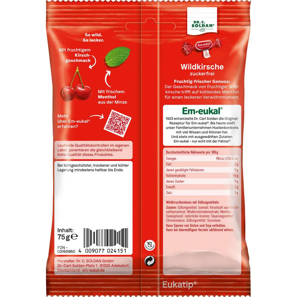 Produktabbildung Em-Eukal Bonbons Wildkirsche, zuckerfrei