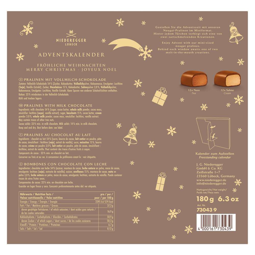 Produktabbildung Niederegger Mini Adventskalender, Nougat Pralinen