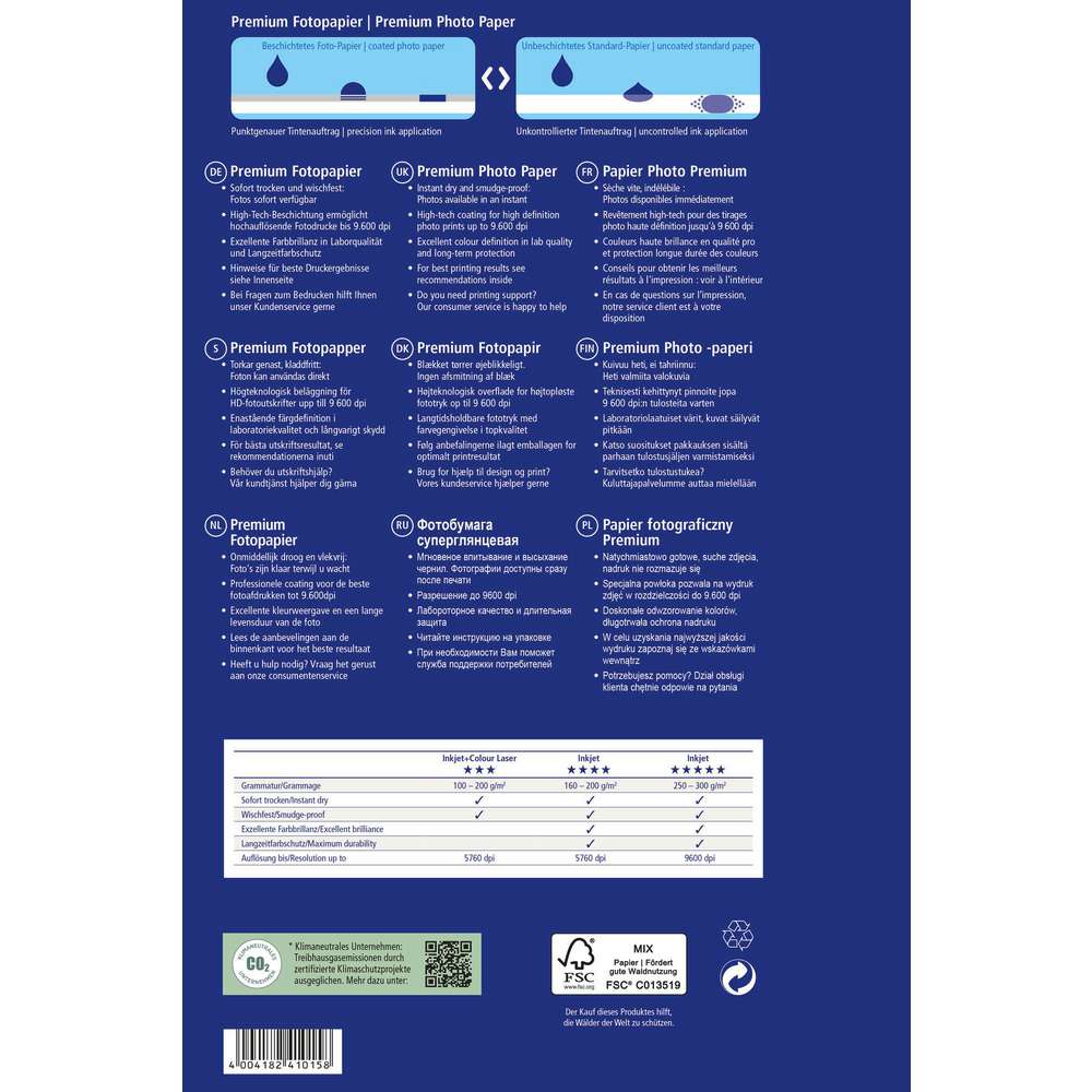 Produktabbildung Avery Zweckform Premium Fotopapier, DIN A4, einseitig beschichtet, 250 g/m²