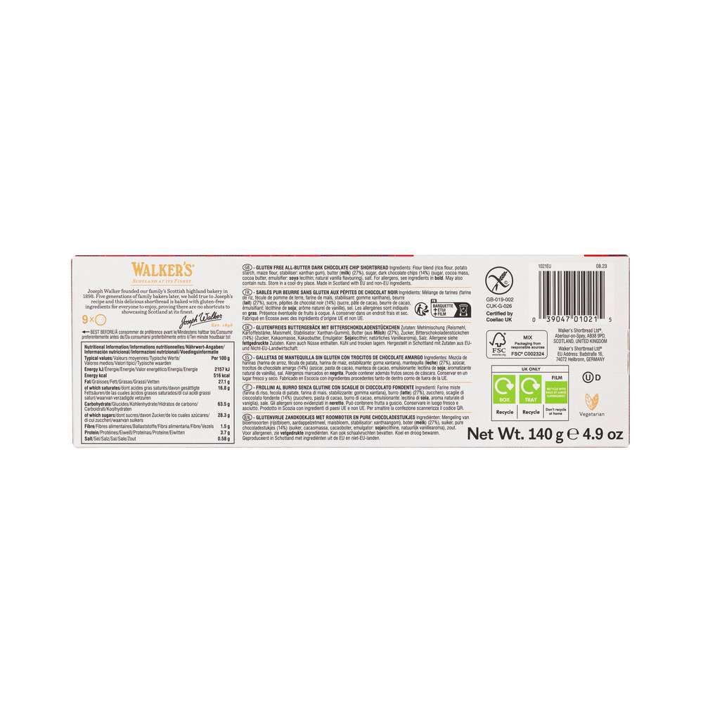 Produktabbildung Walker's Gebäck Shortbread Choc Chip, Glutenfrei