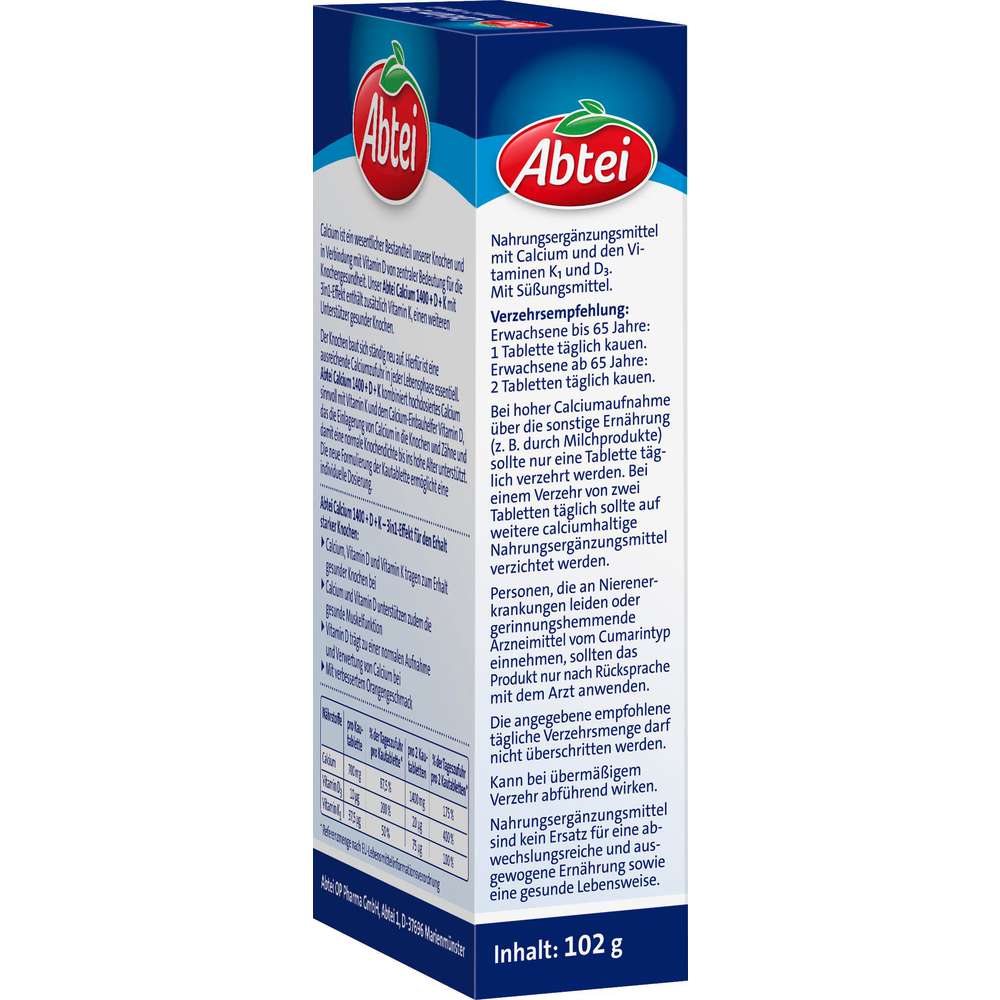 Produktabbildung Abtei Calcium 1400 mg + Vitamin D + Vitamin K