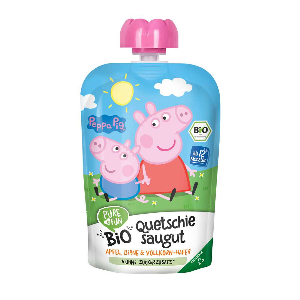 Produktabbildung Peppa Pig Bio-Quetschie saugut, Apfel/Birne/Vollkorn/Hafer