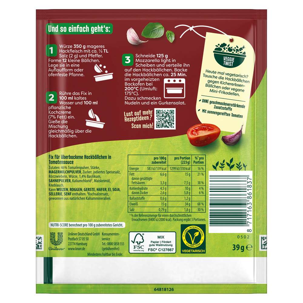 Produktabbildung Knorr Fix-Würzmischung, Hackbällchen Toskana