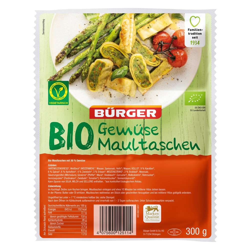 Produktabbildung Bürger Bio Gemüsemaultaschen