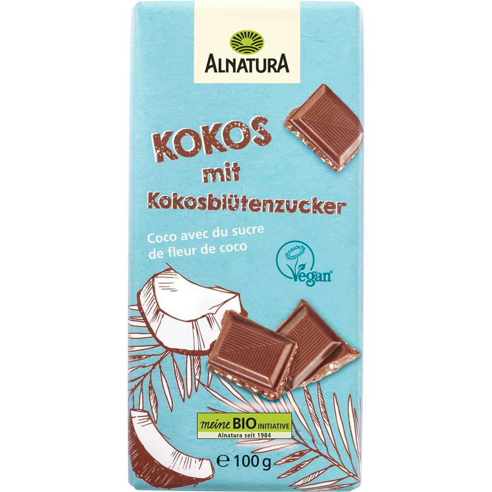 Produktabbildung Alnatura Bio Tafelschokolade, Kokos mit Kokosblütenzucker