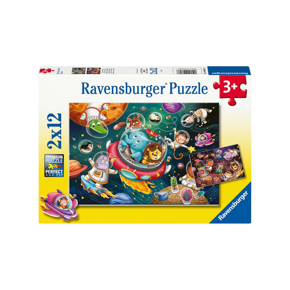 Produktabbildung Ravensburger Puzzle 2 x 12 Teile, Tiere im Weltall