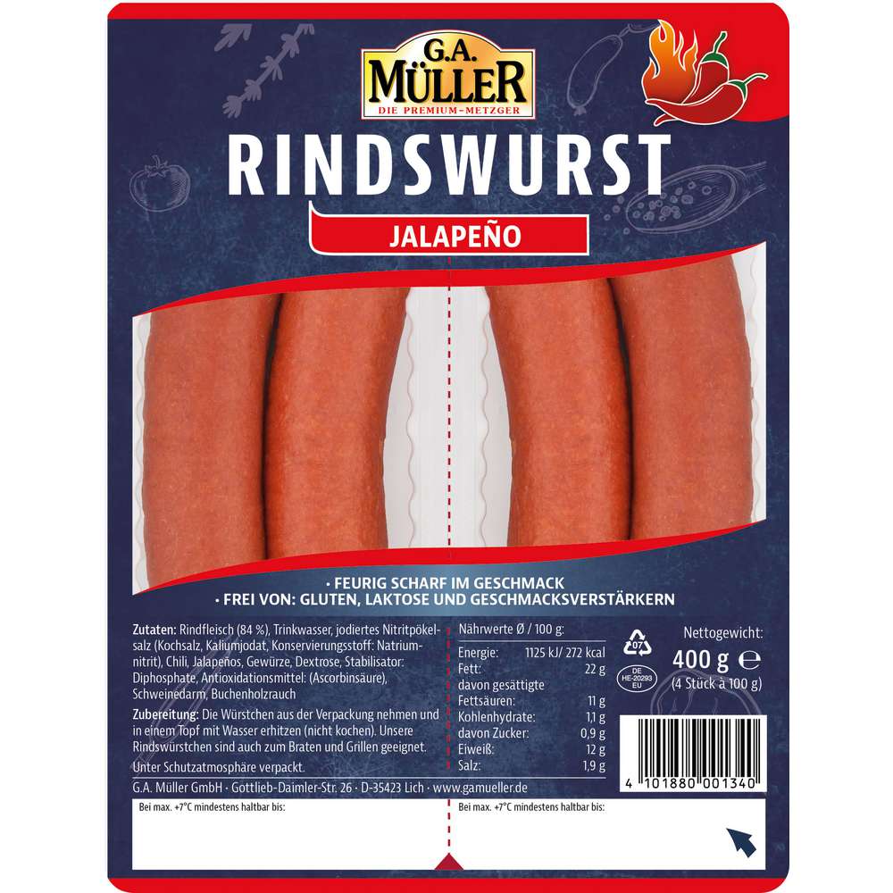 Produktabbildung G.A. Müller Original Frankfurter Rindswurst mit Jalapeno