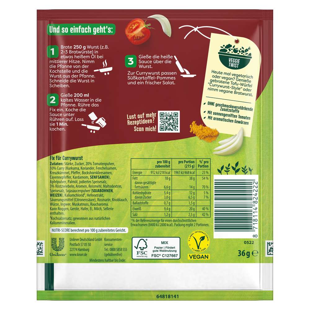 Produktabbildung Knorr Fix Würzmischung Currywurst