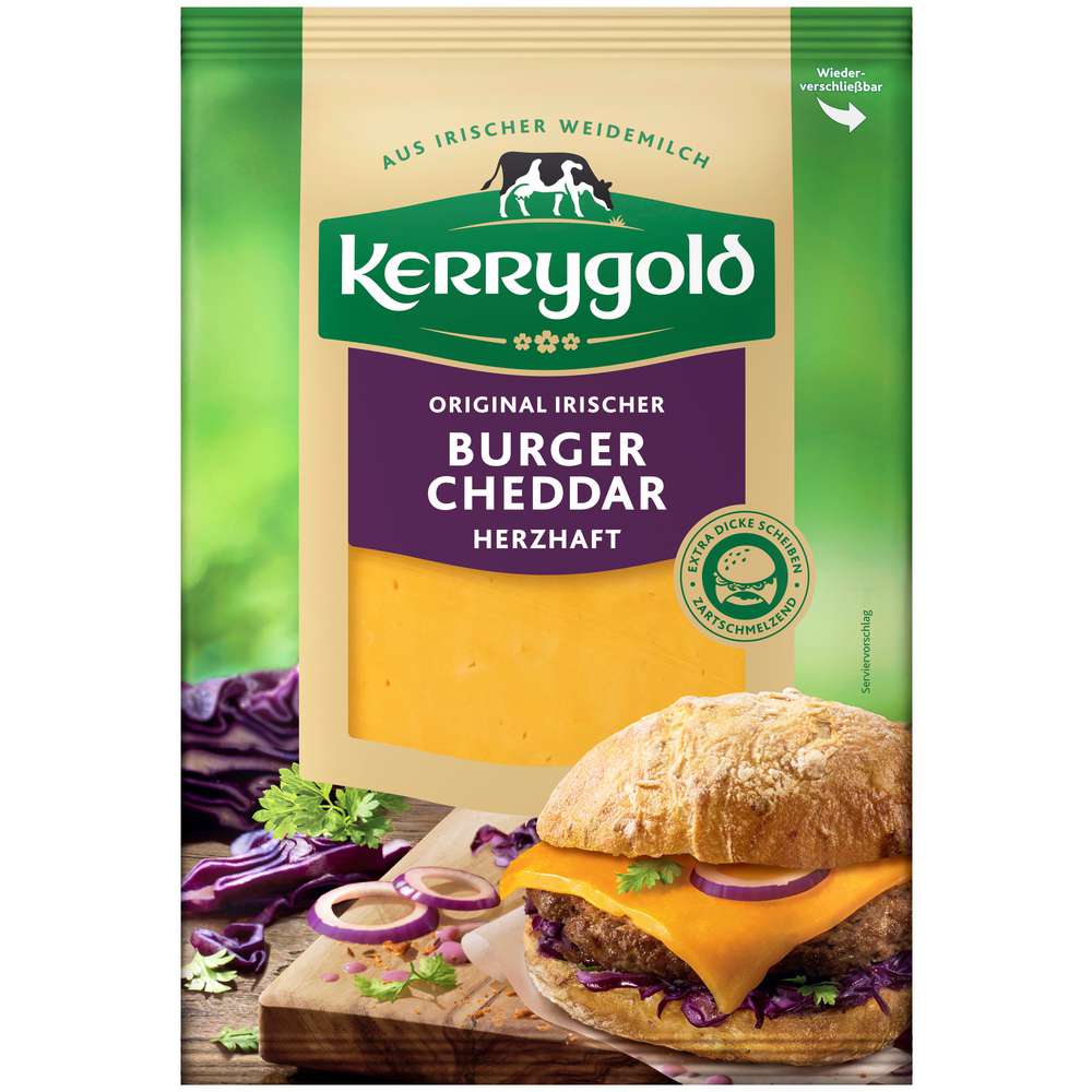 Produktabbildung Kerrygold Käsescheiben Burger Cheddar, Herzhaft