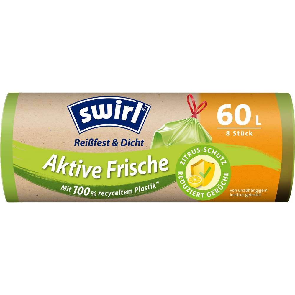Produktabbildung Swirl Zugband-Müll-Beutel Aktive Frische, 8 x 60l