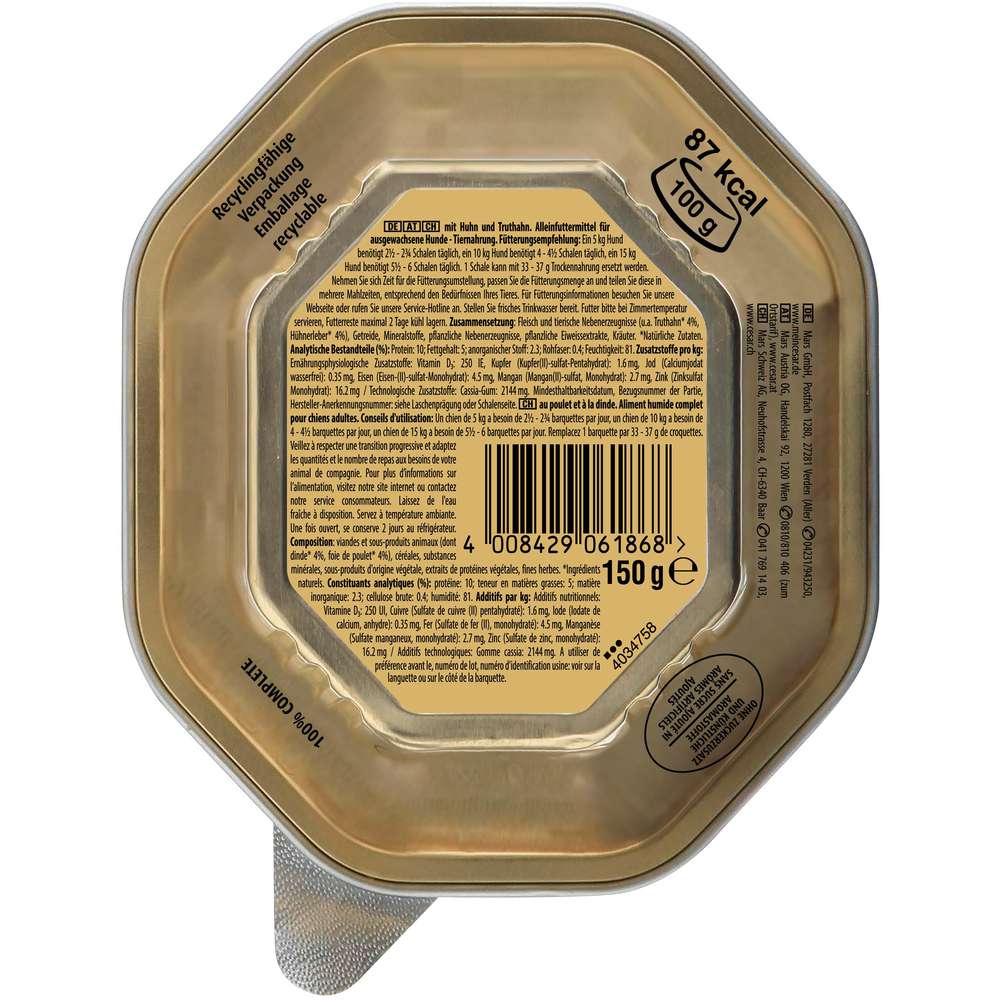 Produktabbildung Cesar Hunde-Nassfutter, Huhn/Truthahn
