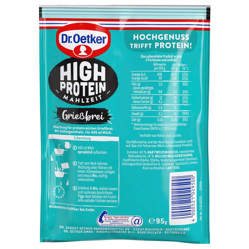 Produktabbildung Dr. Oetker Grießbrei, High Protein, Mahlzeit