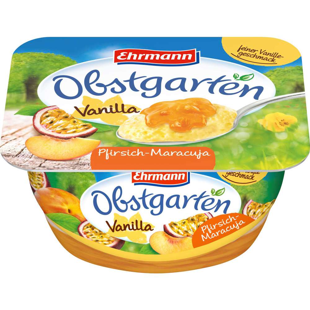 Produktabbildung Ehrmann Obstgarten Fruchtquark Vanilla, Pfirsich-Maracuja