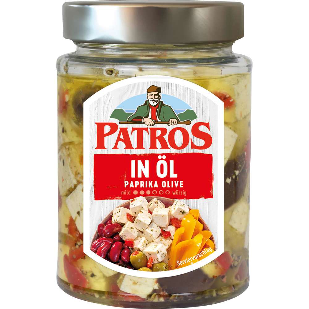 Produktabbildung Patros Hirtenkäse Würfel, Oliven/Paprika