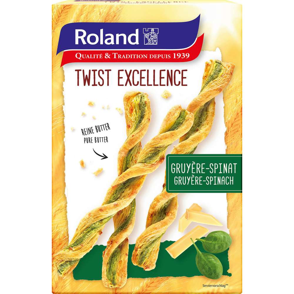 Produktabbildung Roland Gebäckstangen Twist Excellence, Gruyere/Spinat