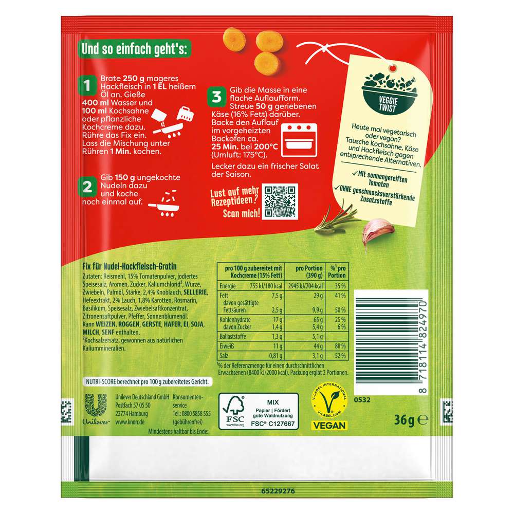 Produktabbildung Knorr Fix Würzmischung Nudel Hackfleisch Gratin