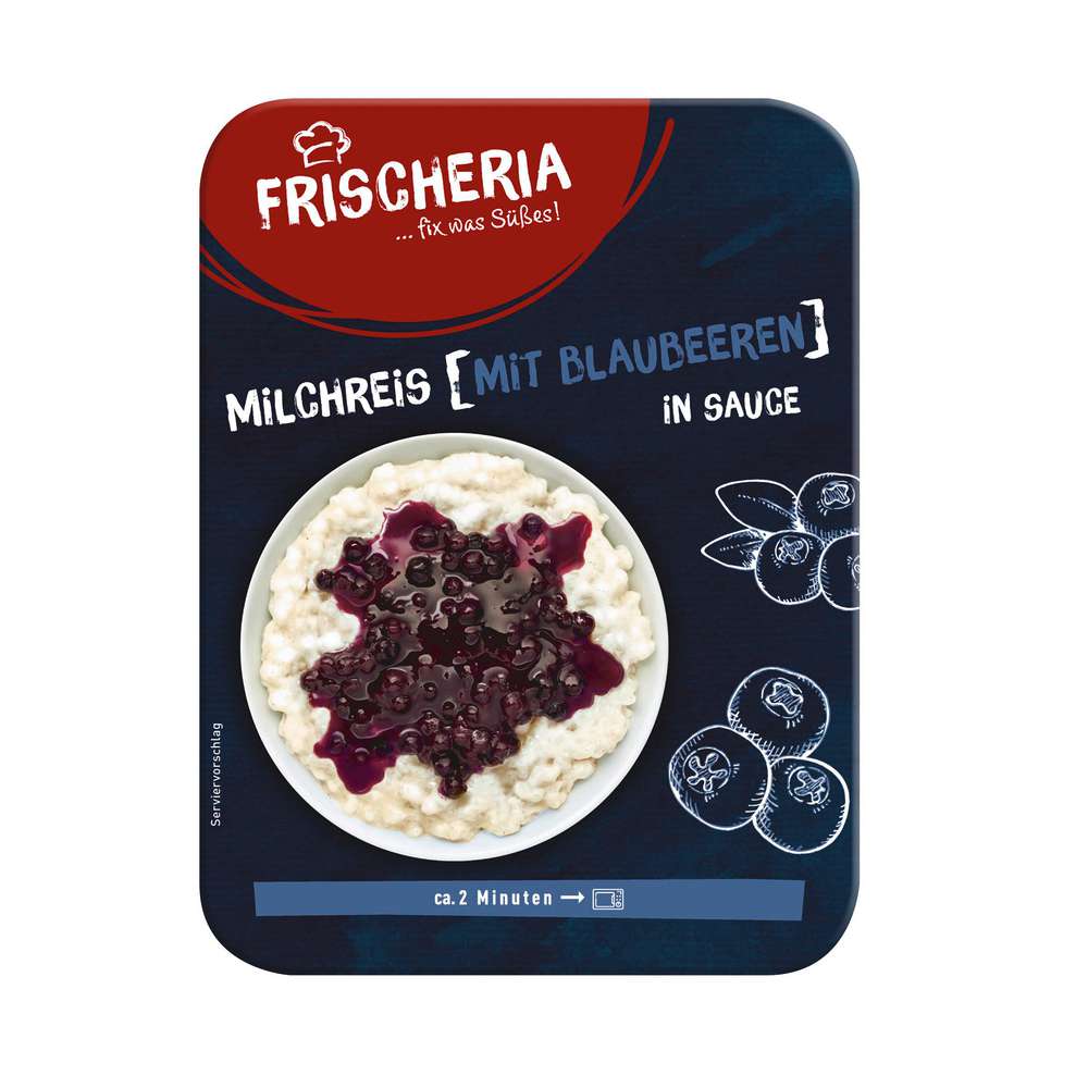 Produktabbildung Frischeria Milchreis mit Blaubeeren in Sauce