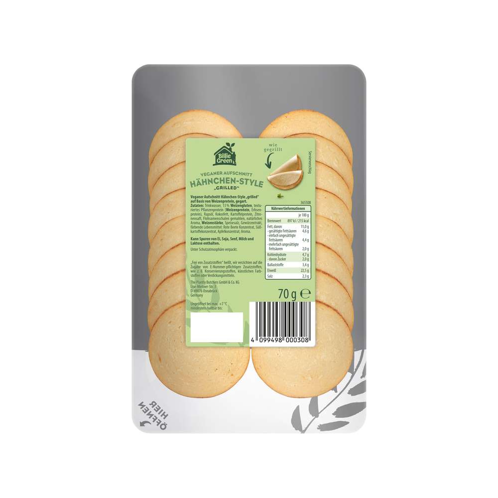 Produktabbildung Billie Green Veganer Aufschnitt Hähnchen-Grilled
