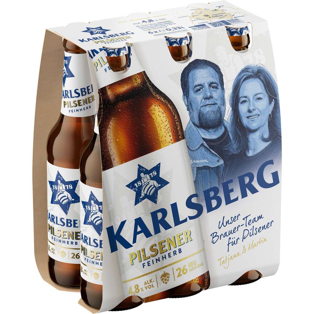 Produktabbildung Karlsberg Pilsener Bier feinherb, 4,8 % (6x 0,330 Liter)
