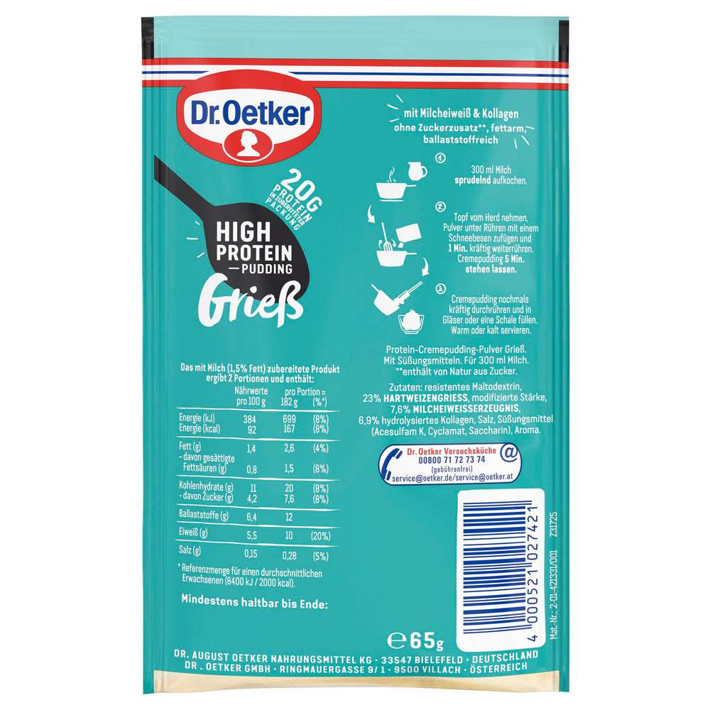 Produktabbildung Dr. Oetker Puddingpulver, High Protein, Grieß