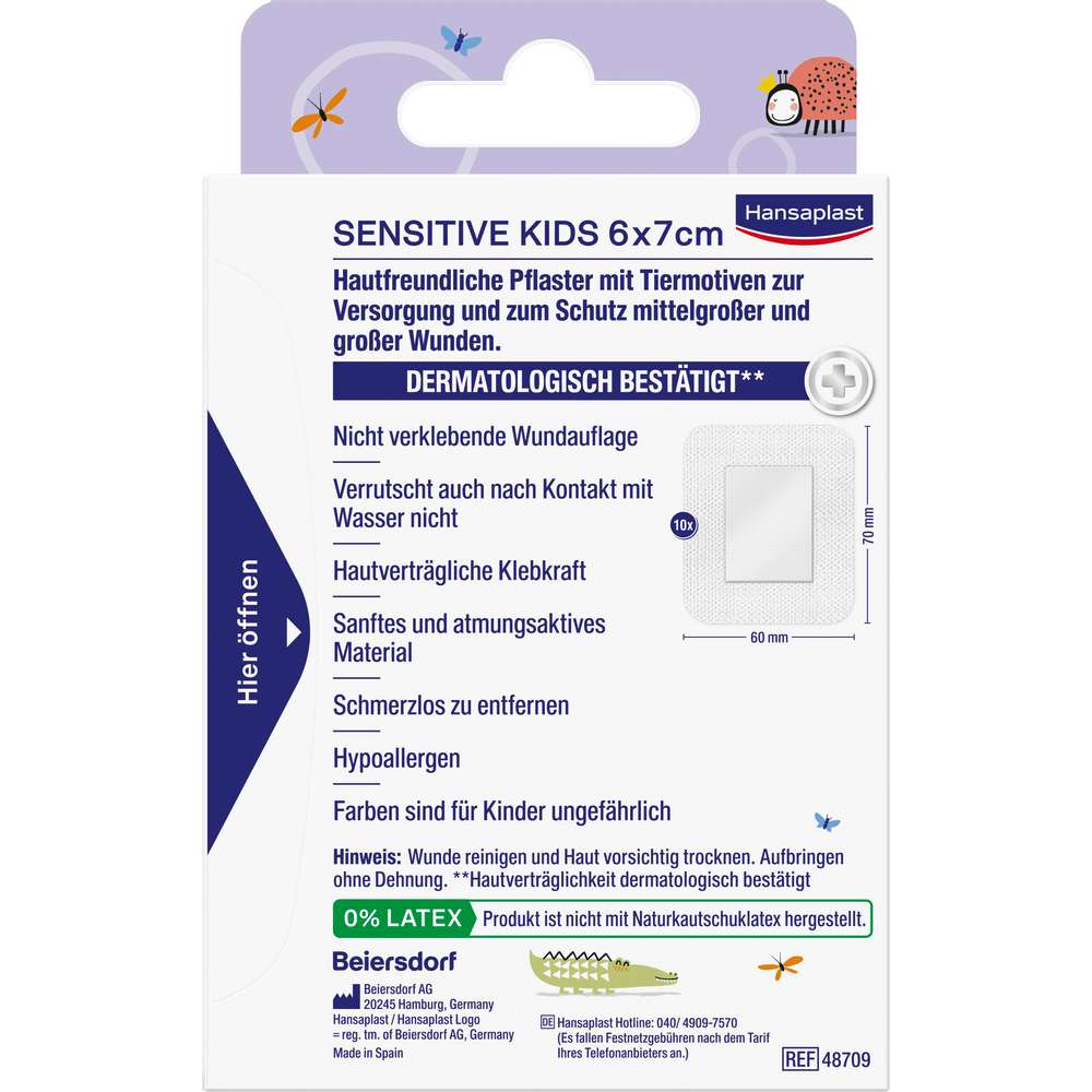 Produktabbildung Hansaplast Pflaster, Sensitive Kids, 6 x 7 cm