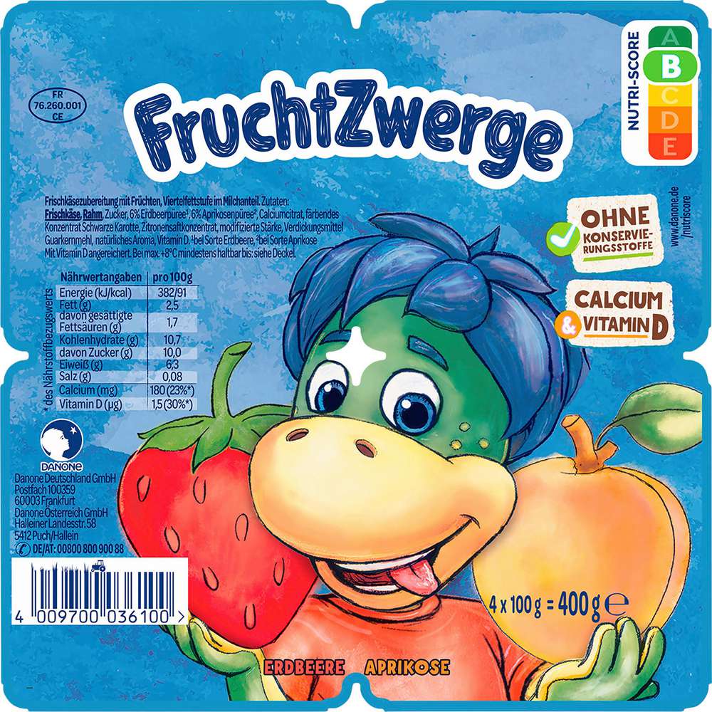 Produktabbildung Fruchtzwerge Fruchtquark XXL, Erdbeere/Aprikose 4 x 100g