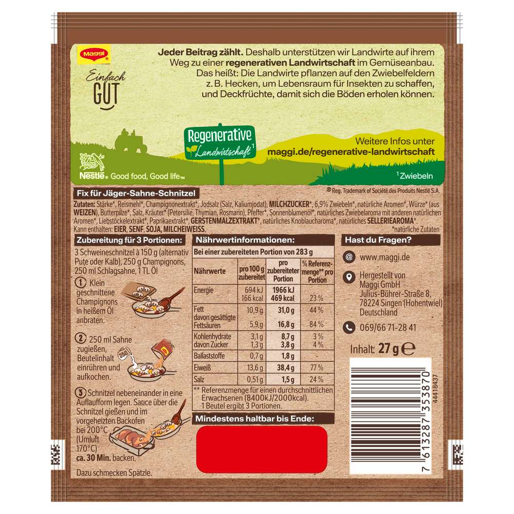 Produktabbildung Maggi Gewürzmischung Fix, Jäger-Sahne-Schnitzel 100 % natürliche Zutaten