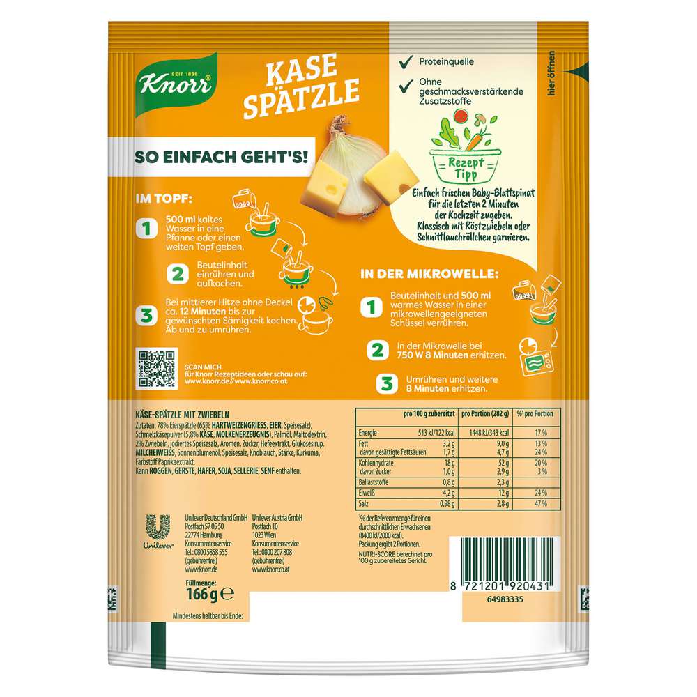 Produktabbildung Knorr Hüttenschmaus Käse Spätzle