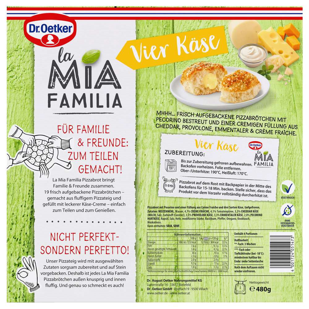 Produktabbildung Dr. Oetker Pizza La Mia Familia, Vier Käse, tiefgekühlt