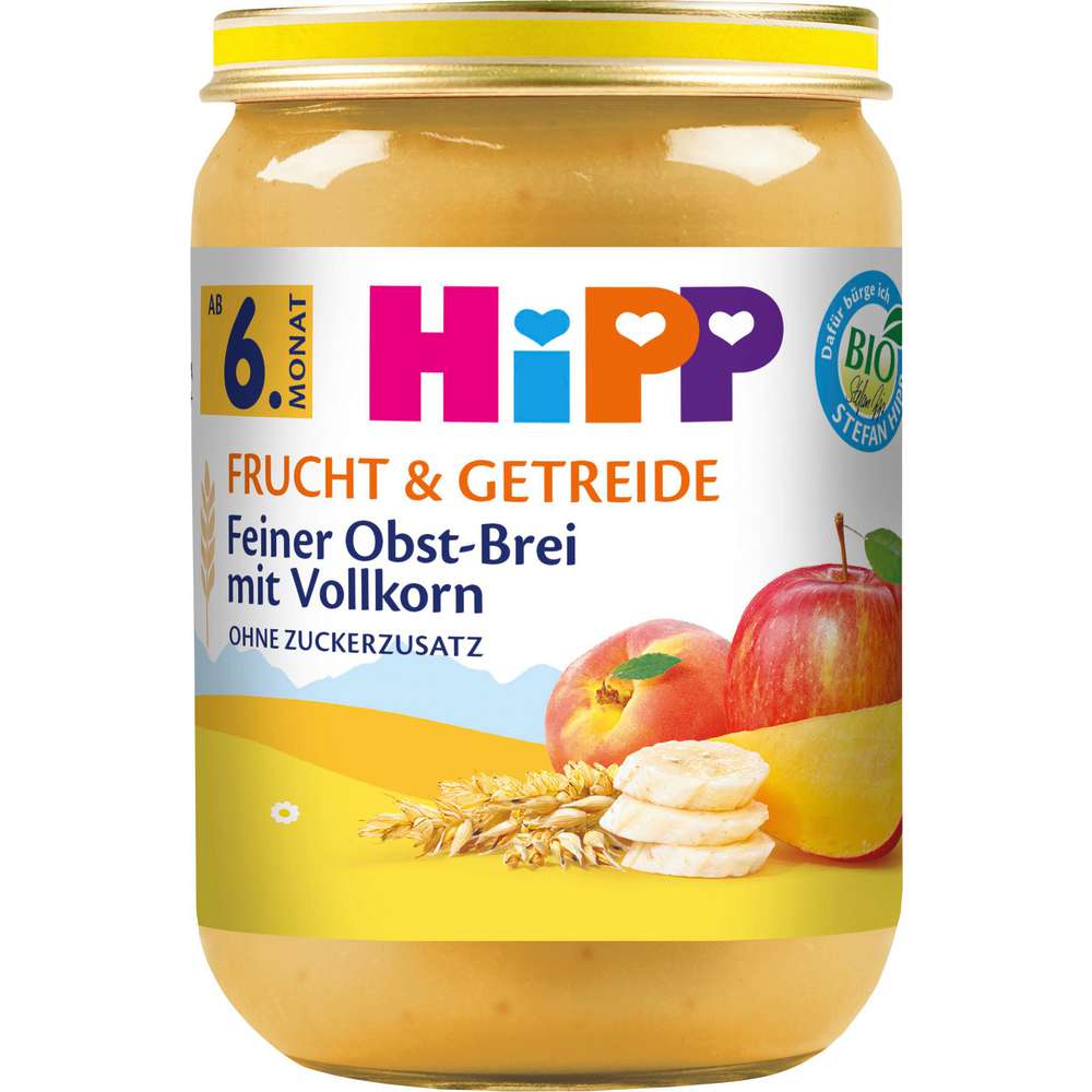 Produktabbildung Hipp Bio Babynahrung Frucht & Getreide, Obst-Brei mit Vollkorn, ab dem 6. Monat