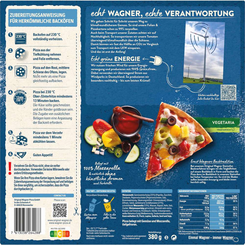 Produktabbildung Wagner Steinofen Pizza Vegetaria, tiefgekühlt