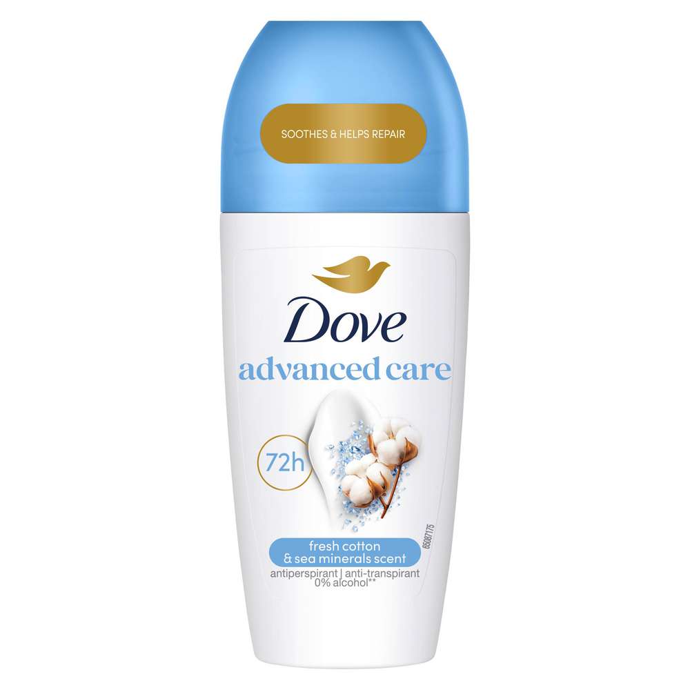 Produktabbildung Dove Deo Roll-on advanced, Baumwoll-Meeresmineralienduft 