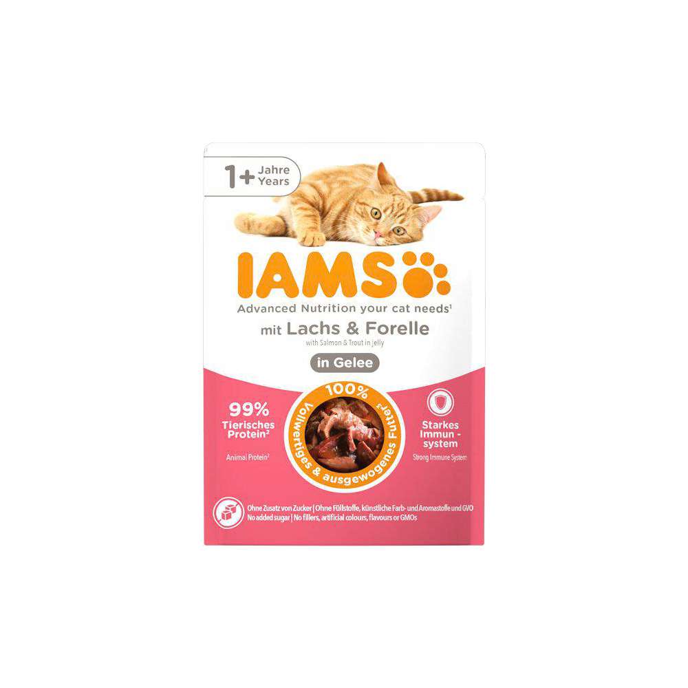 Produktabbildung IAMS Katzen-Nassfutter Lachs&Forelle Gelee