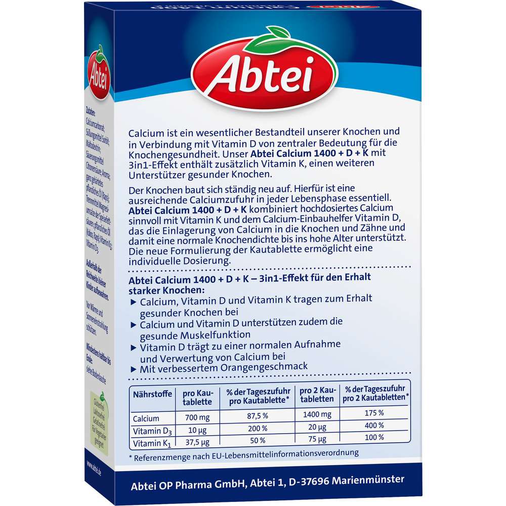 Produktabbildung Abtei Calcium 1400 mg + Vitamin D + Vitamin K