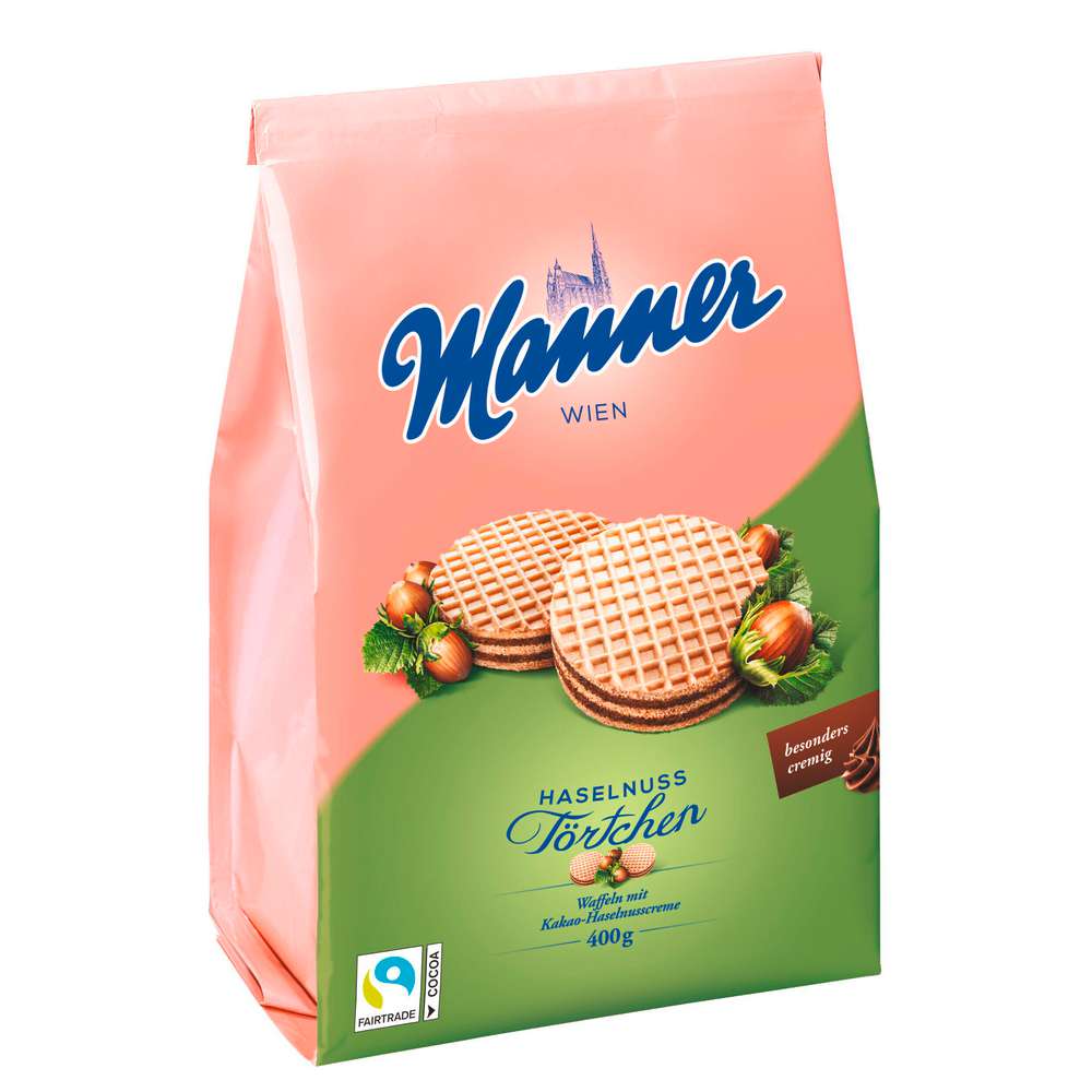 Produktabbildung Manner Waffeltaler mit Kakao-Haselnuss-Creme-Füllung