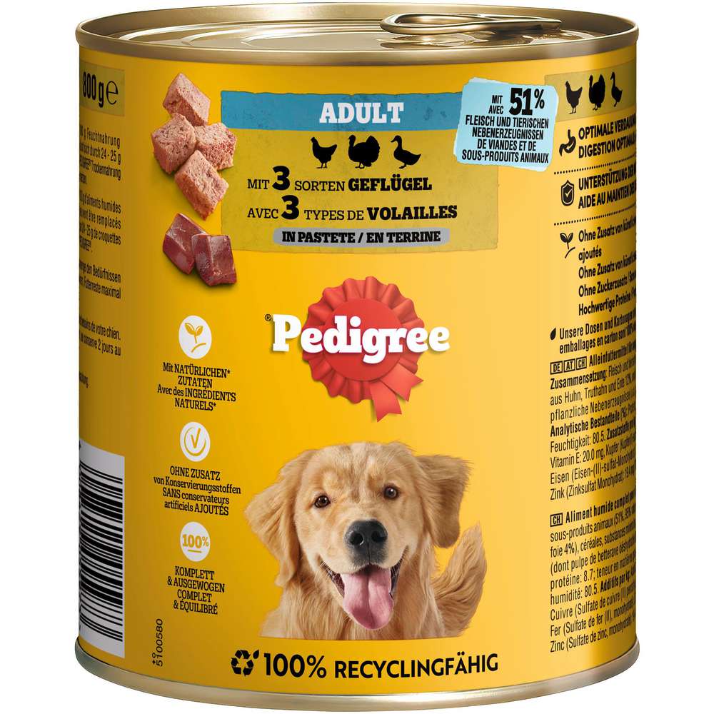 Produktabbildung Pedigree Hundenassfutter, 3 Sorten Geflügel