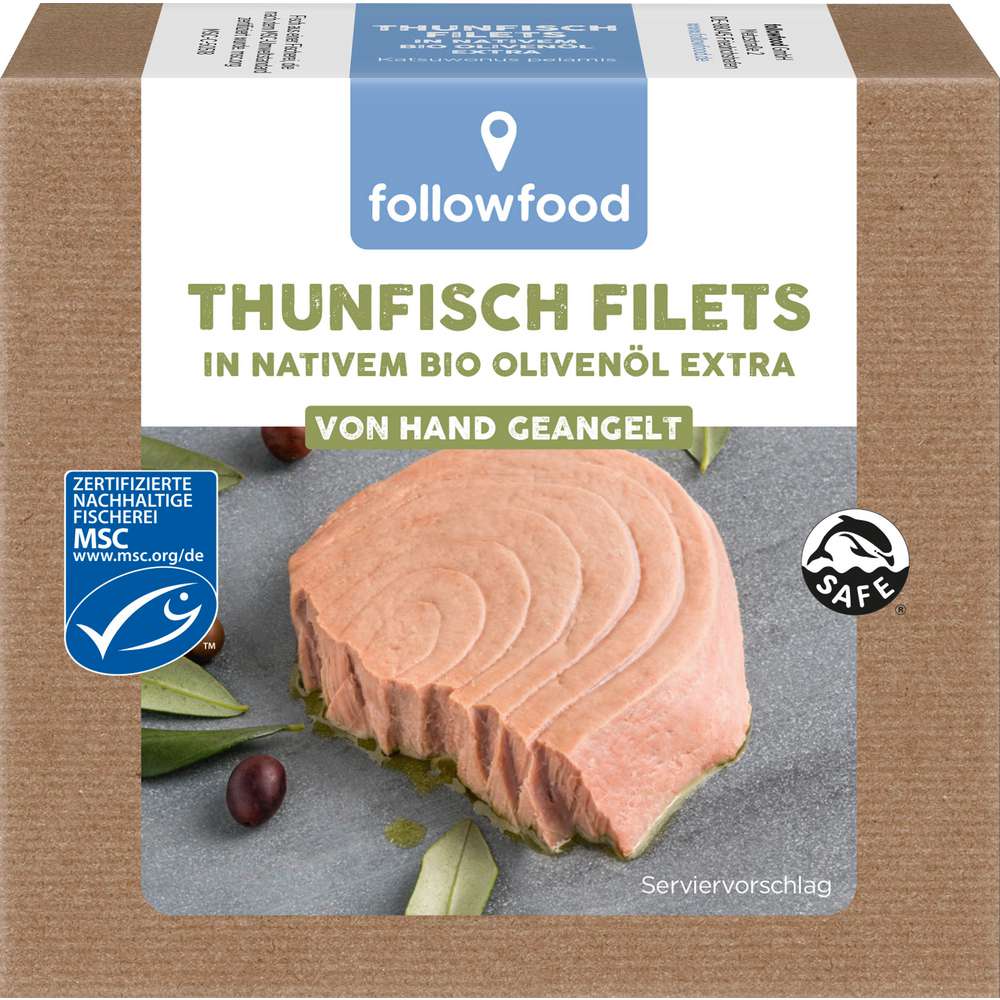 Produktabbildung followfood MSC Thunfisch Filets in nativem Bio-Olivenöl Extra