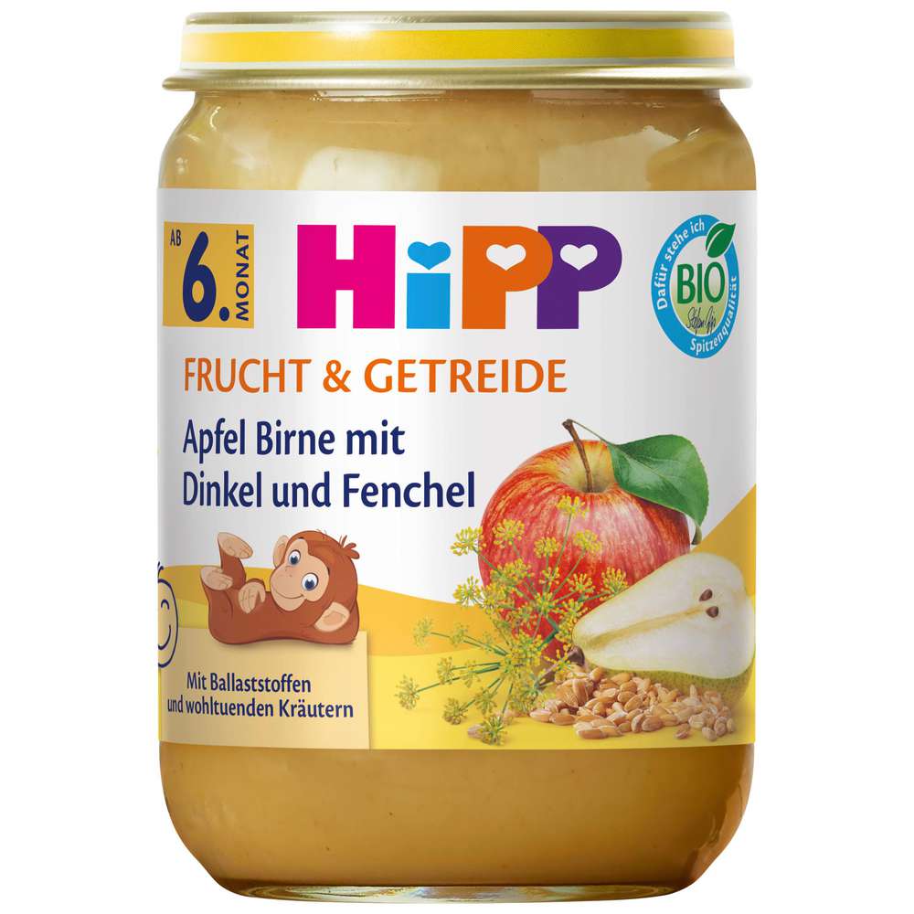 Produktabbildung Hipp Babynahrung Früchtebrei, Apfel/Birne/Dinkel/Fenchel