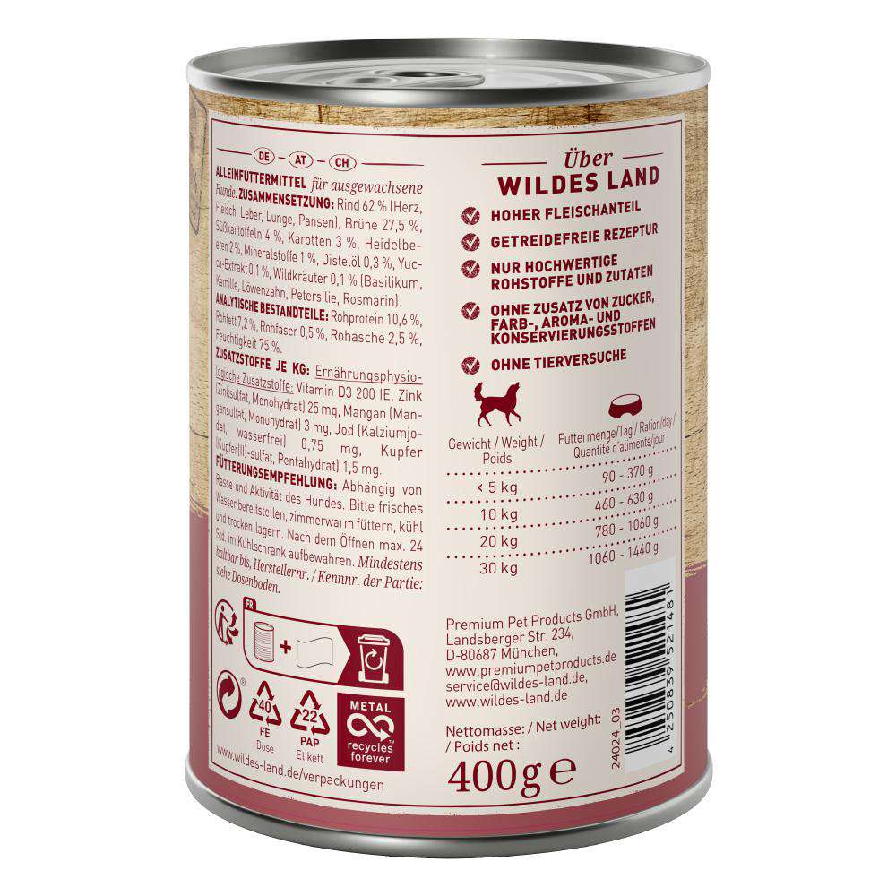 Produktabbildung Wildes Land Hunde-Nassfutter Adult, Rind/Süßkartoffel