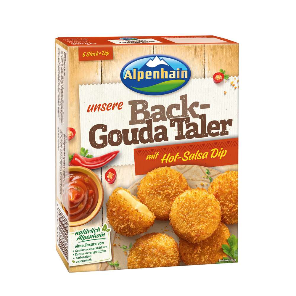 Produktabbildung Alpenhain Back-Gouda Taler mit Hot-Salsa Dip, tiefgekühlt