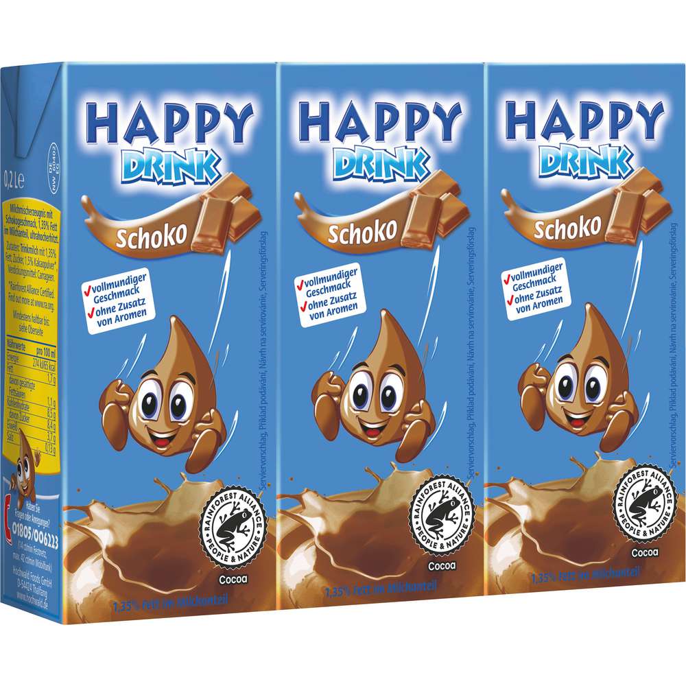 Produktabbildung Hochwald Milchgetränk Happy Drink, Schoko, 3 x 200ml