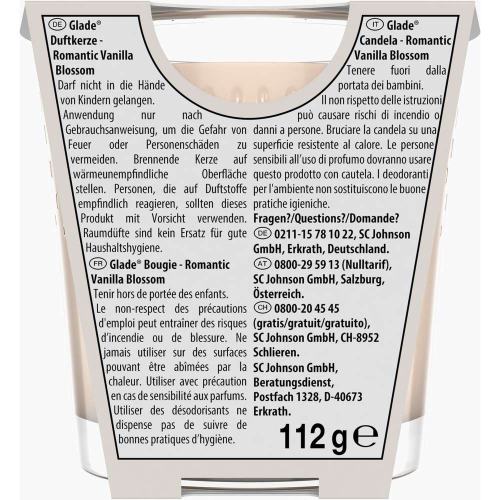 Produktabbildung Glade Duftkerze mit Glas, Romantic Vanilla Blossom
