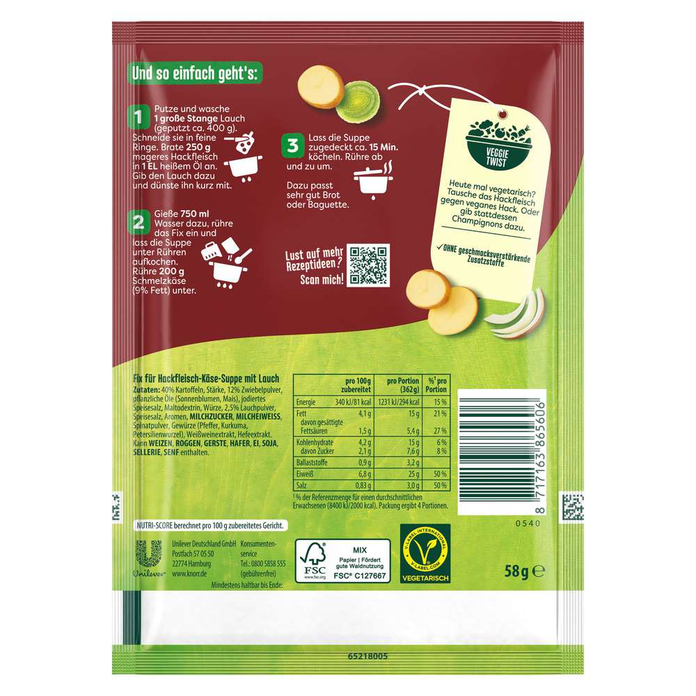 Produktabbildung Knorr Fix-Würzmischung, Hackfleisch-Käse-Suppe