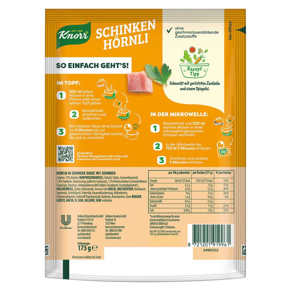 Produktabbildung Knorr Hüttenschmaus Schinken Hörnli