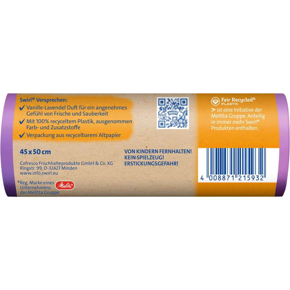 Produktabbildung Swirl Zugband-Müll-Beutel, Vanille-Lavendel-Duft, 12 x 20l
