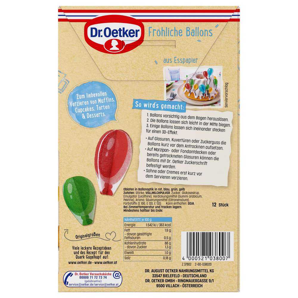 Produktabbildung Dr. Oetker Kuchen Deko Fröhliche Ballons, Esspapier