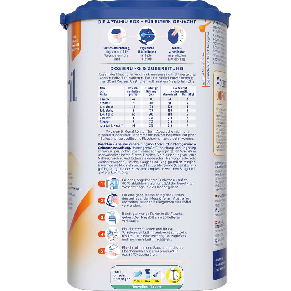 Produktabbildung Aptamil Spezialnahrung Comfort, zum Diätenmanagement bei Drei-Monats-Koliken, Blähungen & Verstopfung